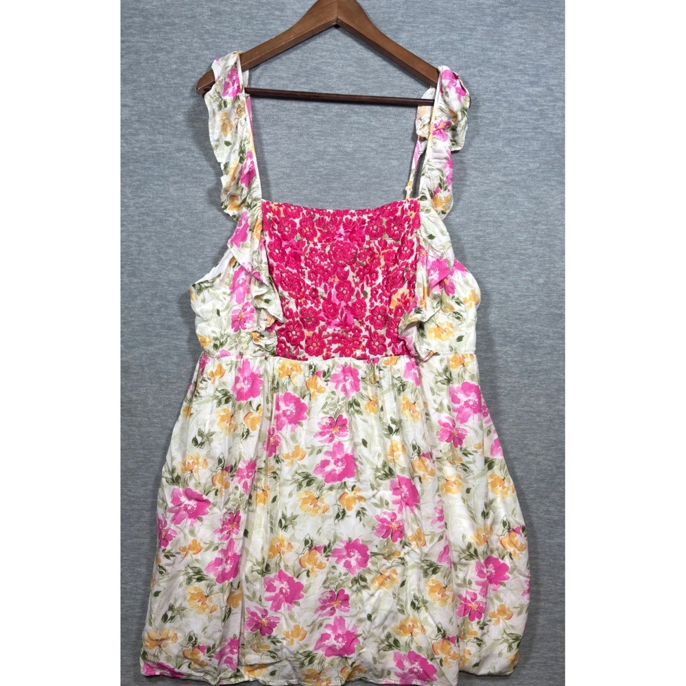 Savanna Jane Floral Dress 3X Ruffle Sleeve Pink Yellow White Embroidered‎ Boho